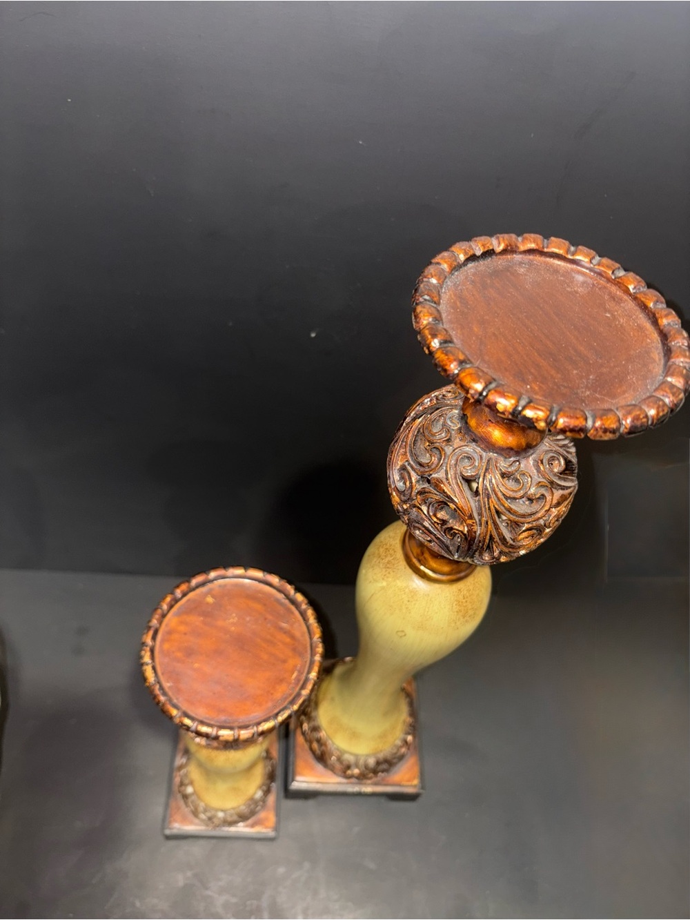 Decorative Green and Bronze Ornate Candle Holders - Picture 3 of 9